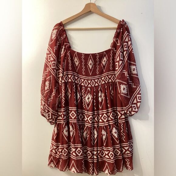 Sachin & Babi Lola Dress Crimson Red Aztec Border Print Cocktail Evening Party - Picture 12 of 14